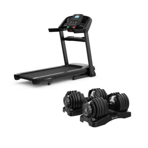 Pack cinta de correr T8.5J Bowflex y mancuernas ajustables DB52 para un entrenamiento completo de fuerza y cardio en casa con Bowflex