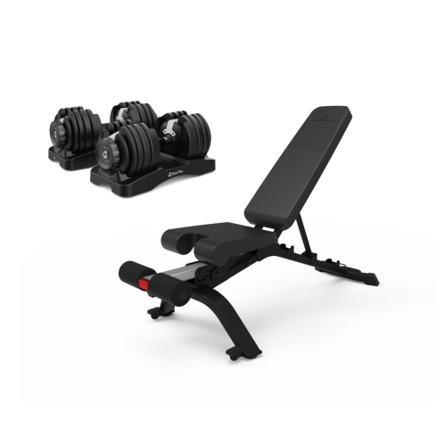 Pack banco musculaci&oacute;n 3.1s y mancuernas ajustables DB52 para entrenamiento de fuerza en casa